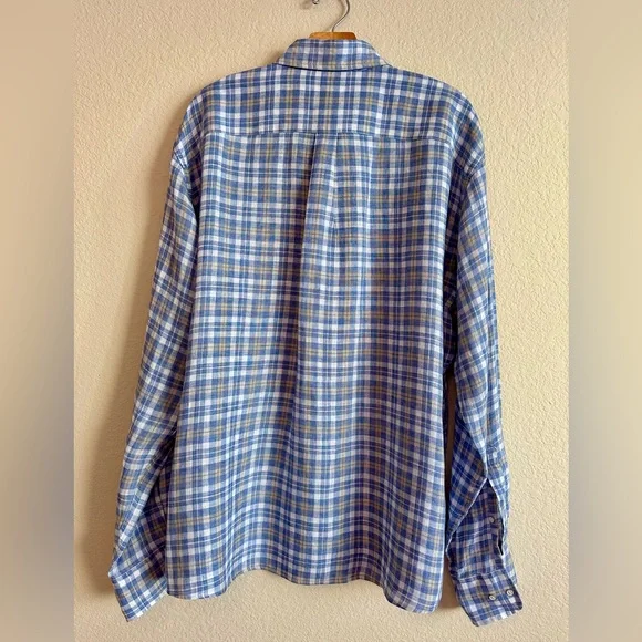 Peter Millar Seaside Commons Plaid Linen Long Sleeve Blue Men’s Shirt XL - Picture 5 of 12